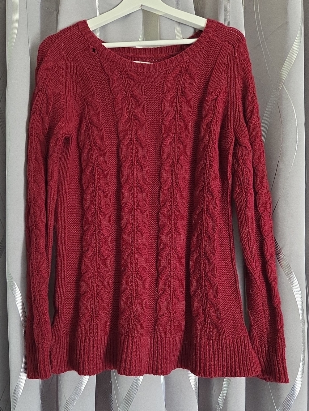 LOFT Cable Knit Crew Sweater - Deep Wine Red Medium